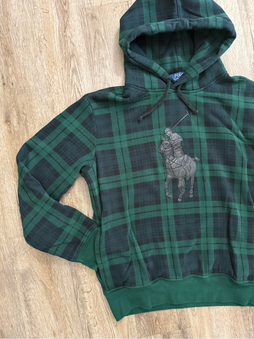 Polo Ralph Lauren • Leather Pony Tartan Plaid Hoodie - Picture 3 of 16